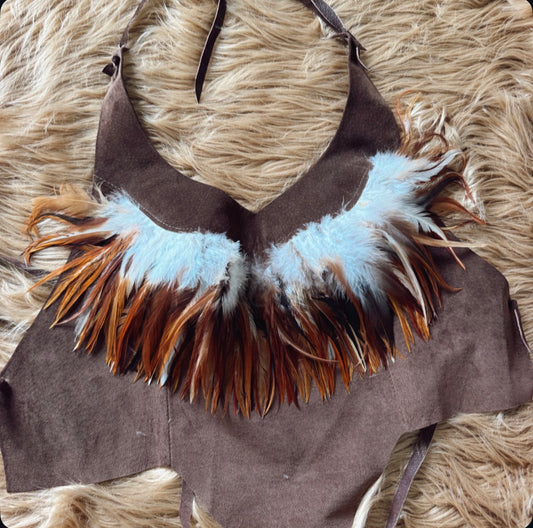 Vintage Suede Feather Halter Top