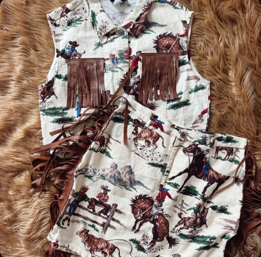 Vintage Cowboy Scene Fringe Set