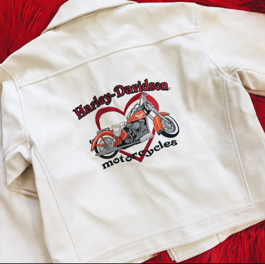 Vintage Harley Davidson Embroidered Moto Leather Jacket
