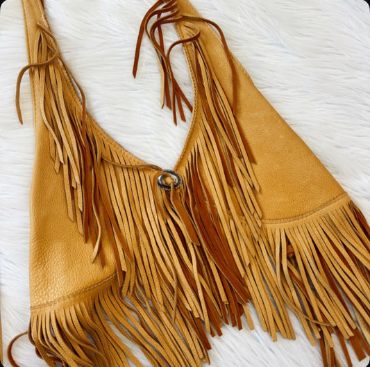 Vintage Leather Fringe Halter Top