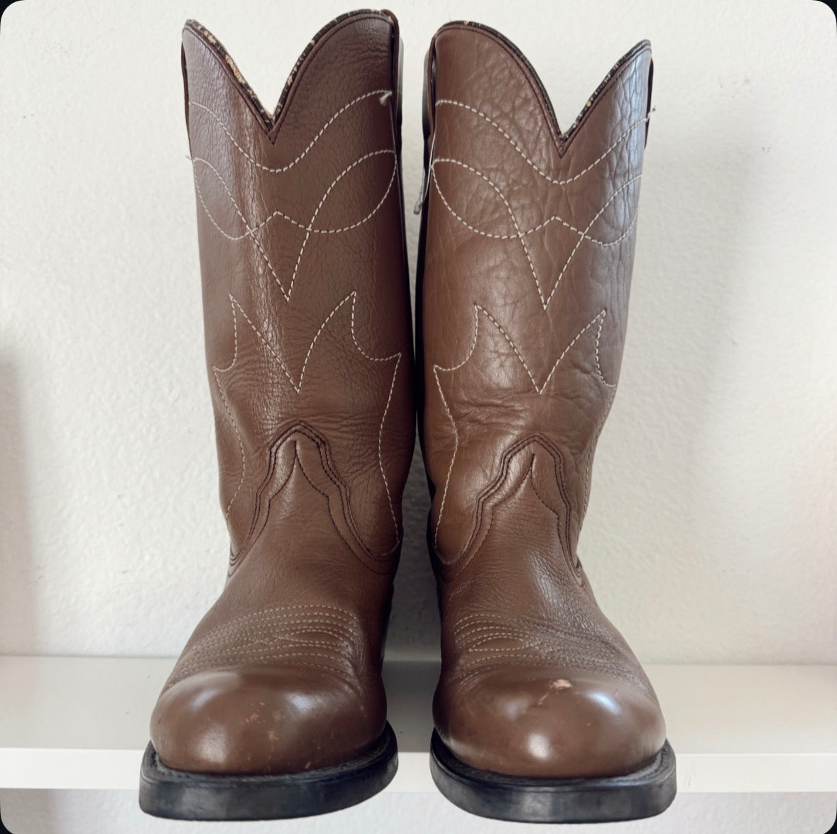 Vintage Brown Stitched Cowboy Boots