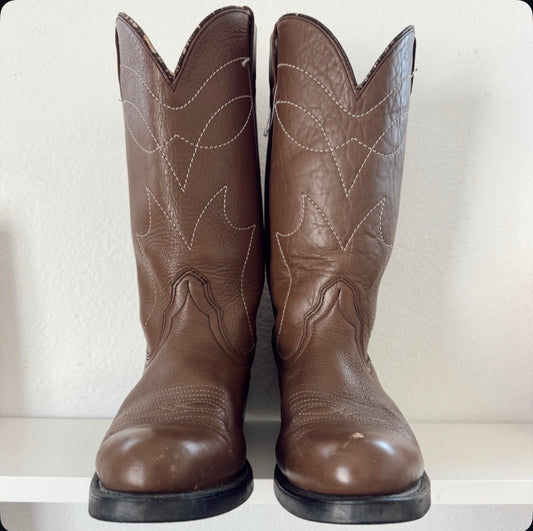 Vintage Brown Stitched Cowboy Boots