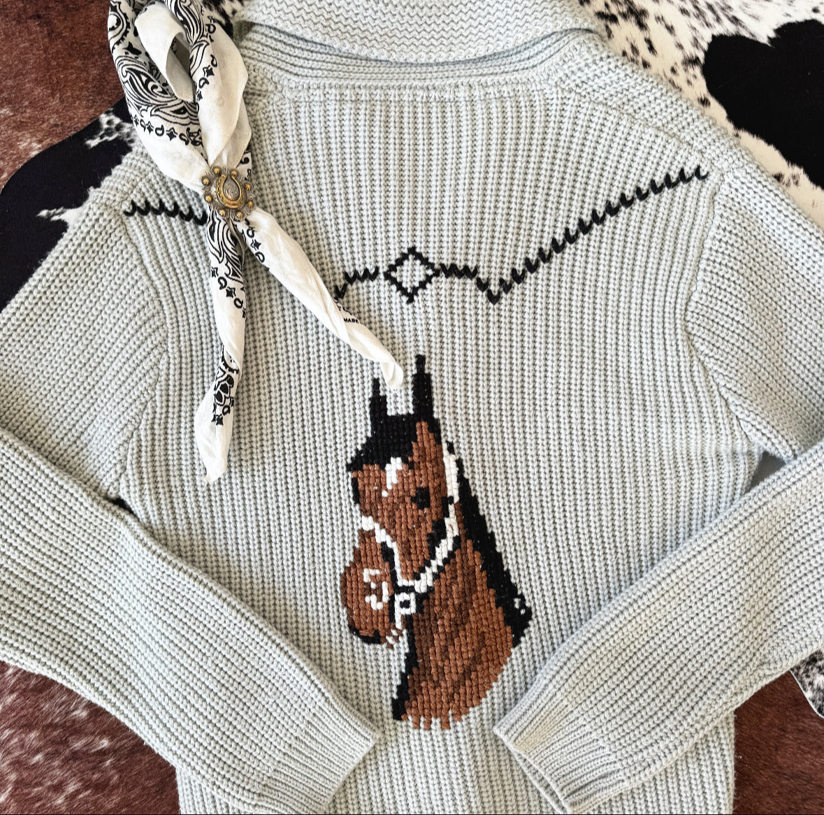 Vintage Cowichan Horse Novelty Cardigan