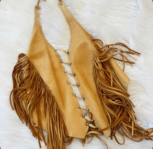 Vintage Leather Fringe Halter Top