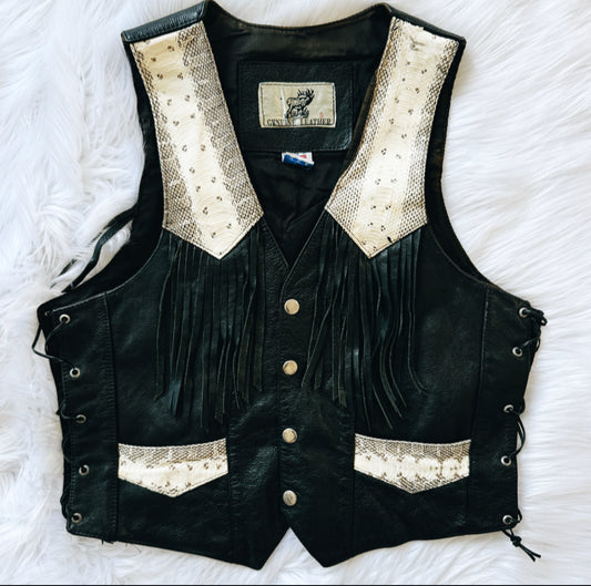 Vintage Snakeskin Leather Fringe Vest