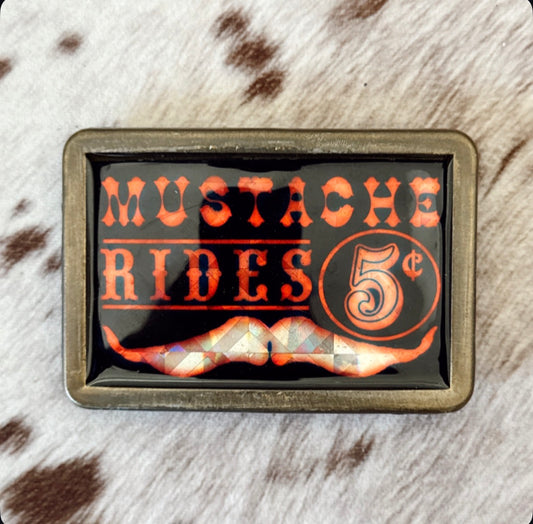 Vintage Mustache Rides Belt Buckle