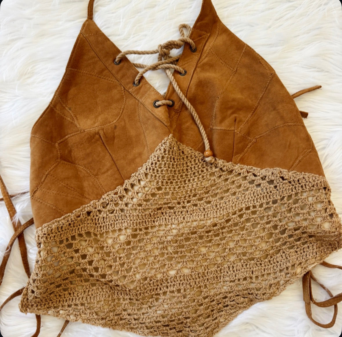 Vintage Suede Crochet Halter Top