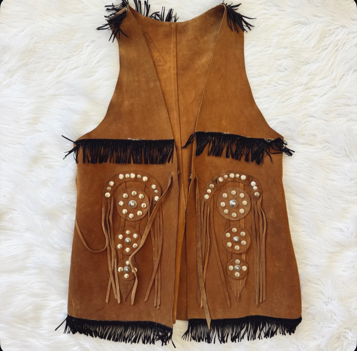 Vintage Suede Fringe Studded Vest