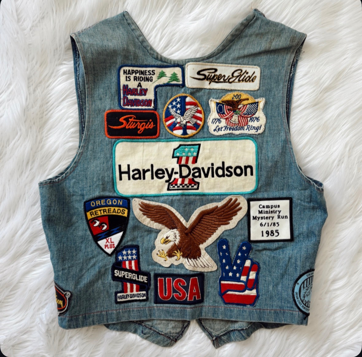 Vintage Harley Davidson Denim Patch Vest