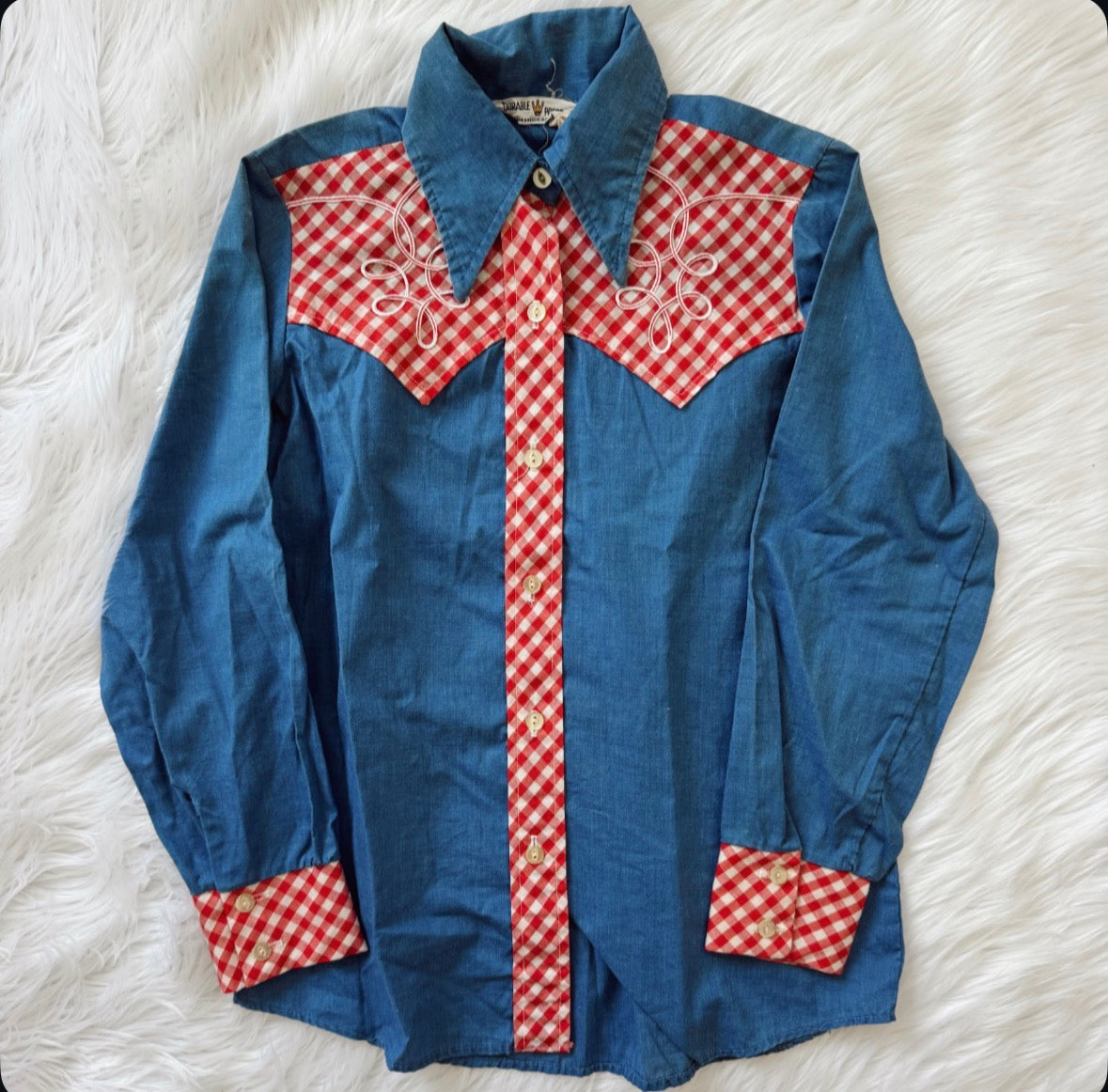 Vintage Gingham & Denim Button Up