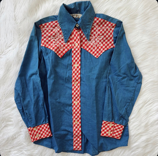 Vintage Gingham & Denim Button Up