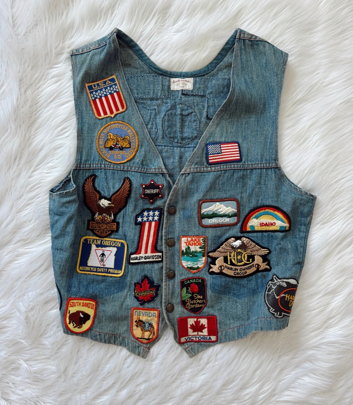 Vintage Harley Davidson Denim Patch Vest