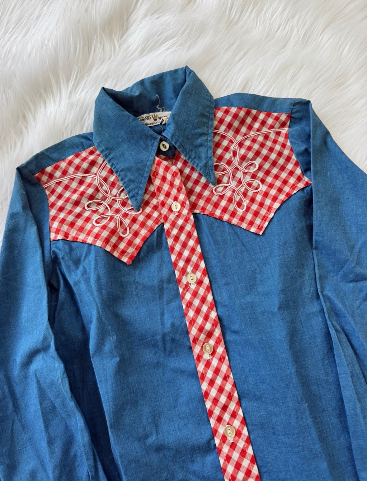 Vintage Gingham & Denim Button Up