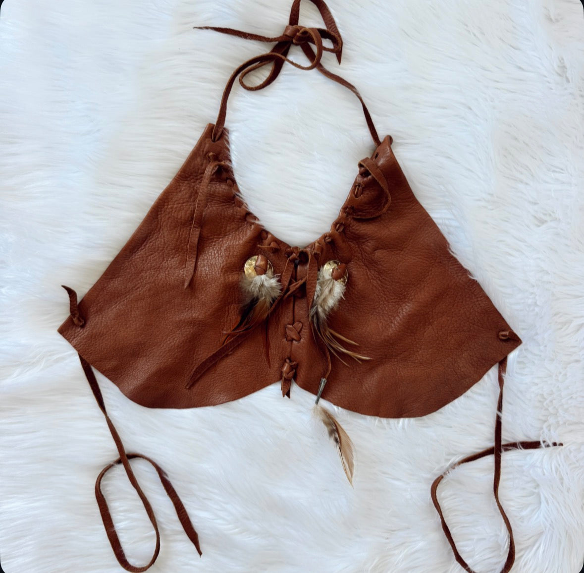 Vintage Brown Leather Halter Top
