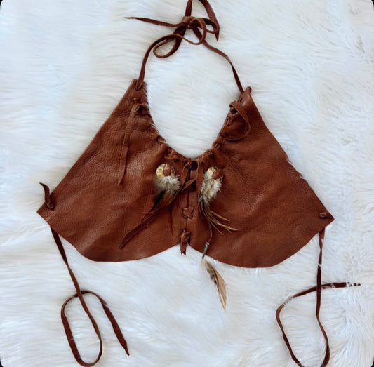 Vintage Brown Leather Halter Top