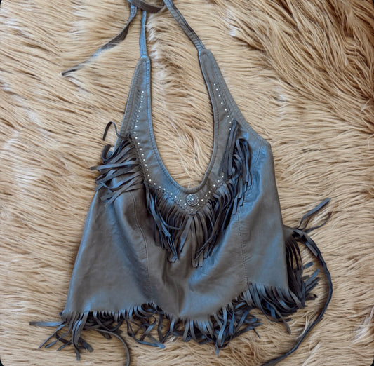 Vintage Brown Fringe Halter Top