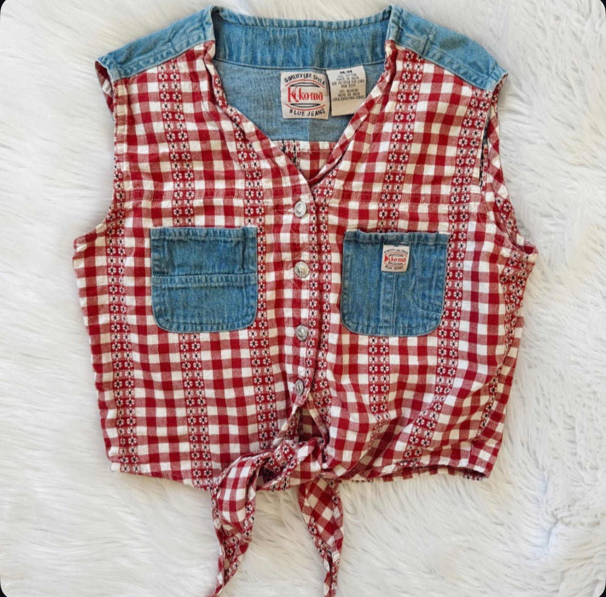Vintage Denim & Gingham Top