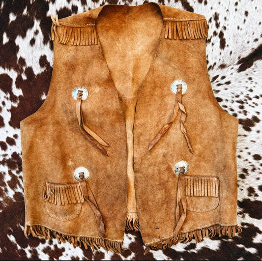 Vintage Brown Concho Fringe Vest