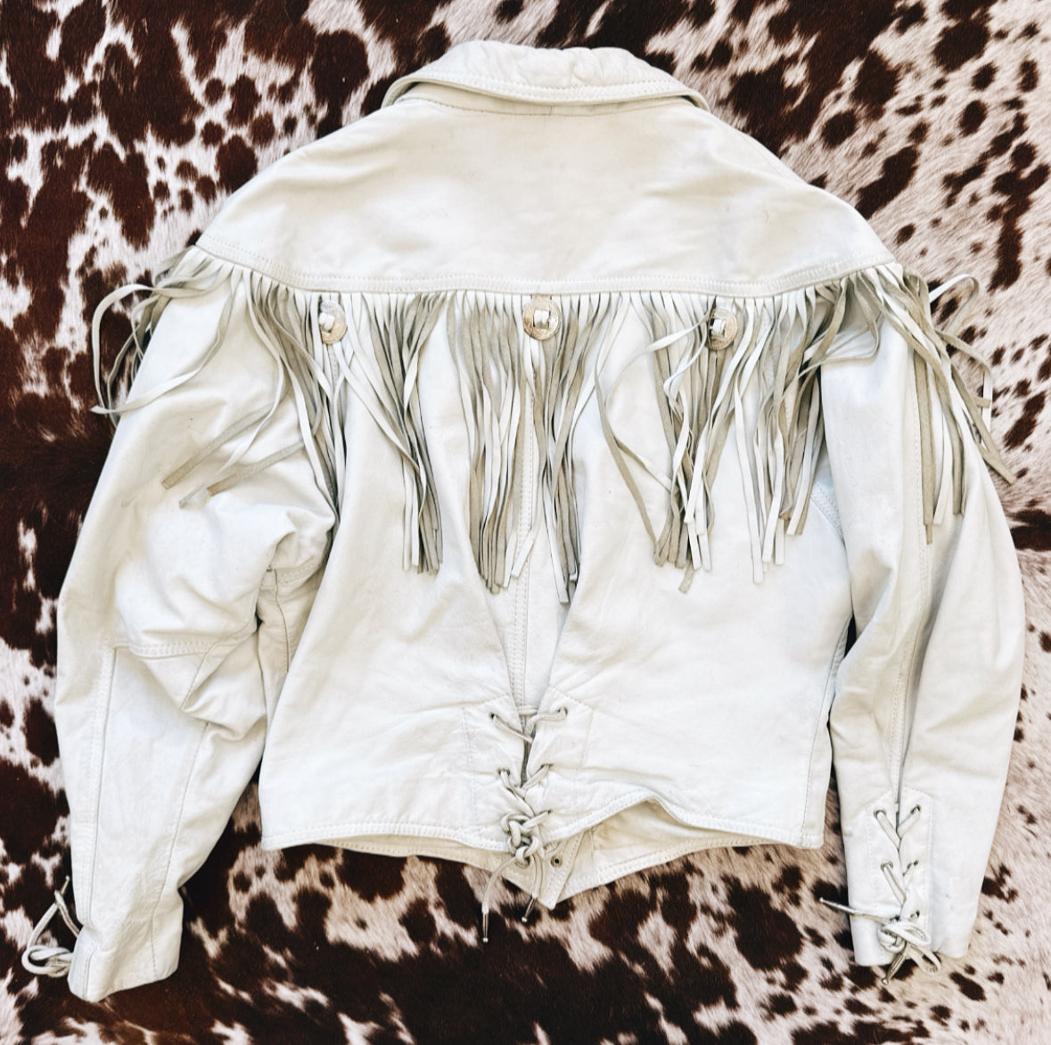 Vintage White Fringe Leather Jacket