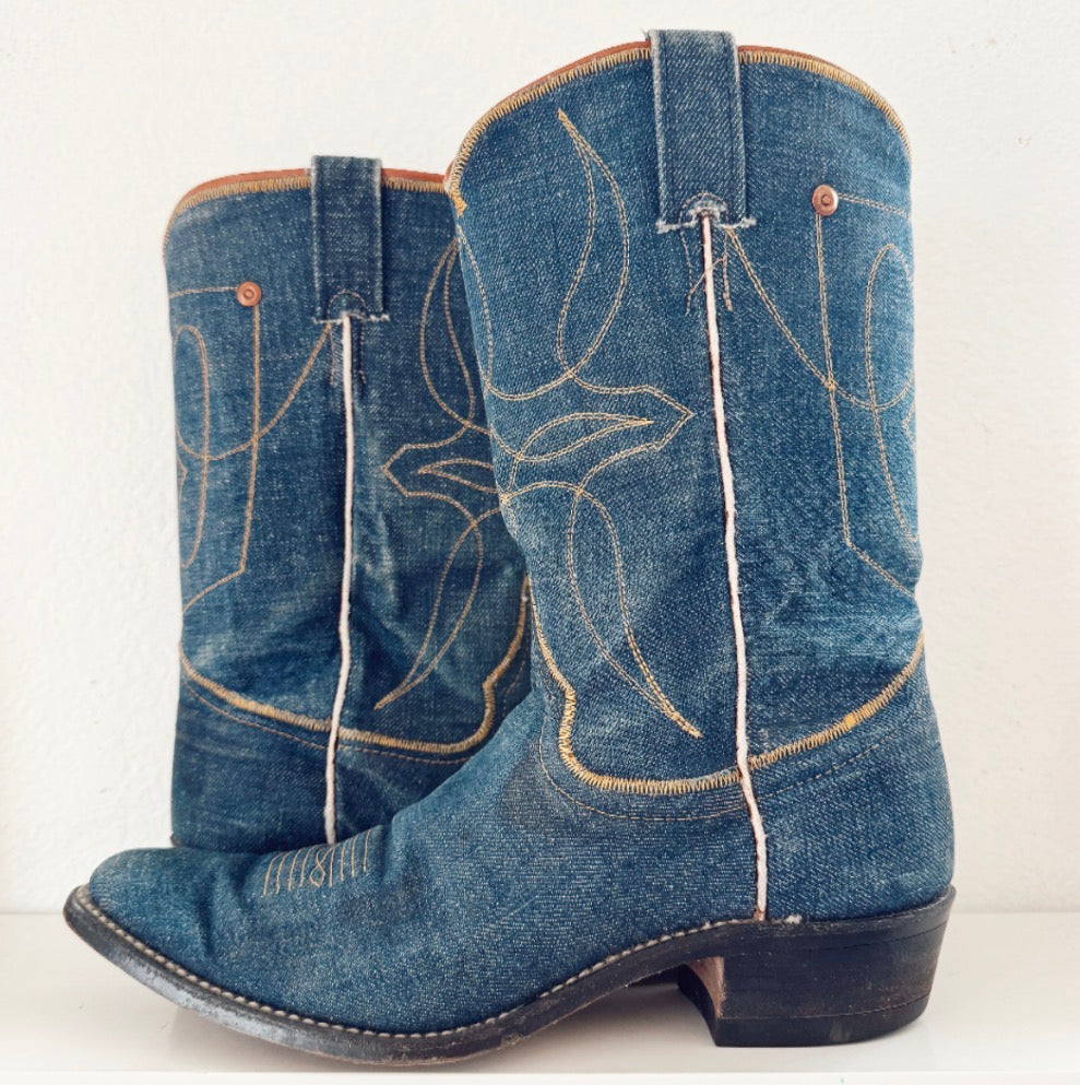 Vintage Denim Cowboy Boots