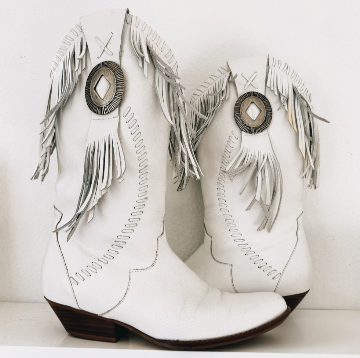 Vintage White Fringe Cowboy Boots