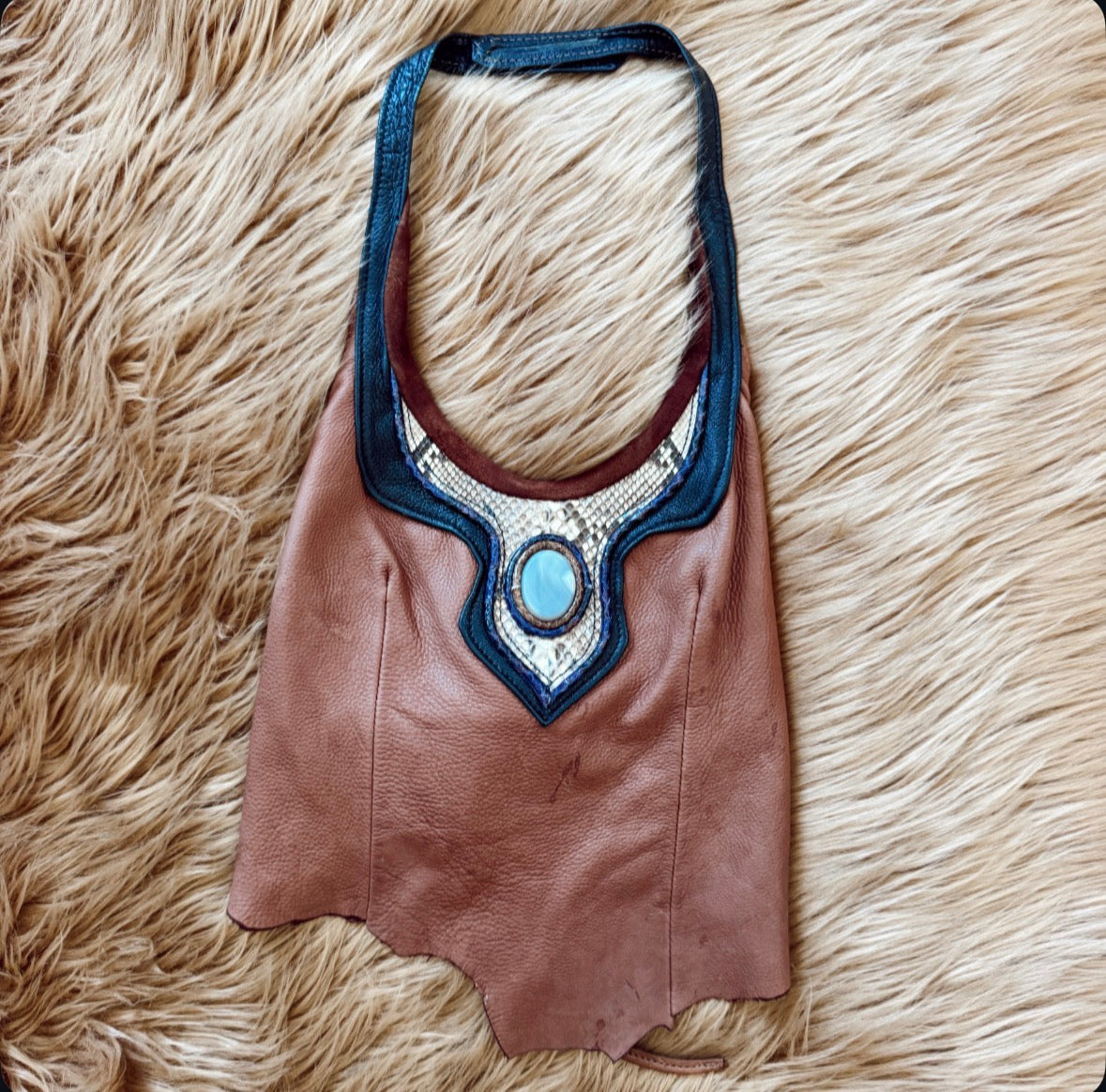 Vintage Snakeskin Stone Leather Halter Top