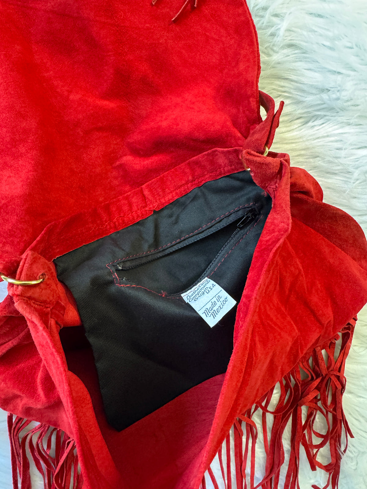 Vintage Red Fringe Suede Purse