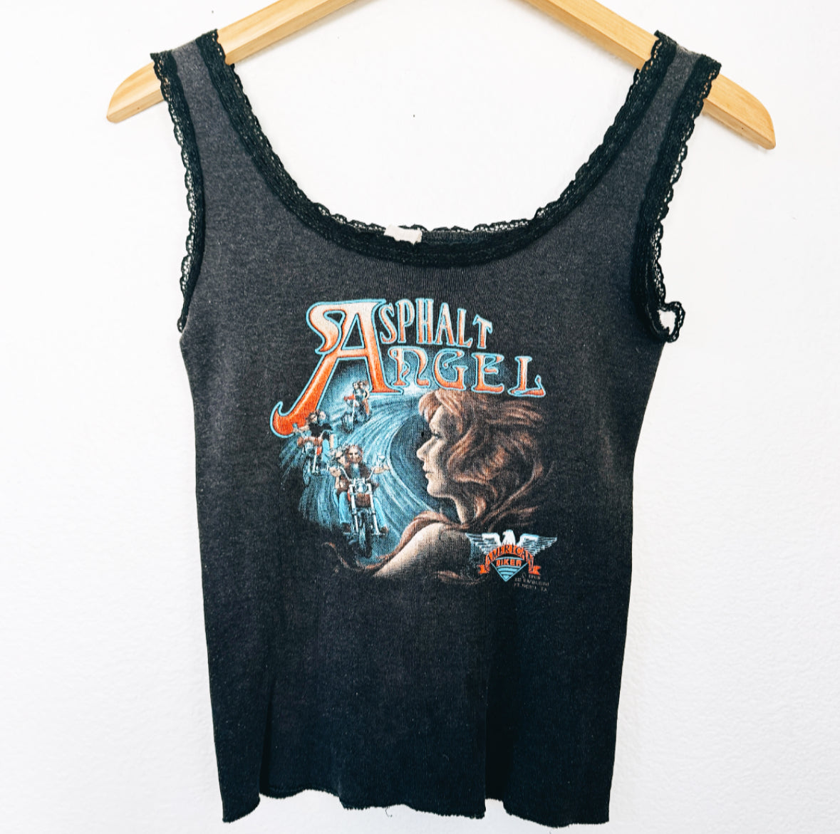 Vintage 3D Emblem Asphalt Angel Biker Tank