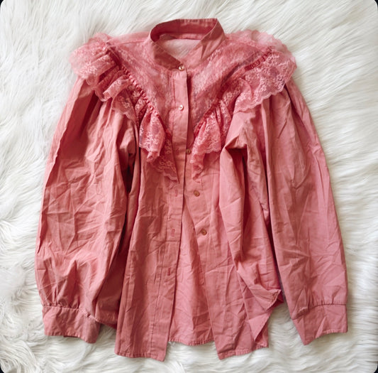 Vintage Pink Lace Button Up