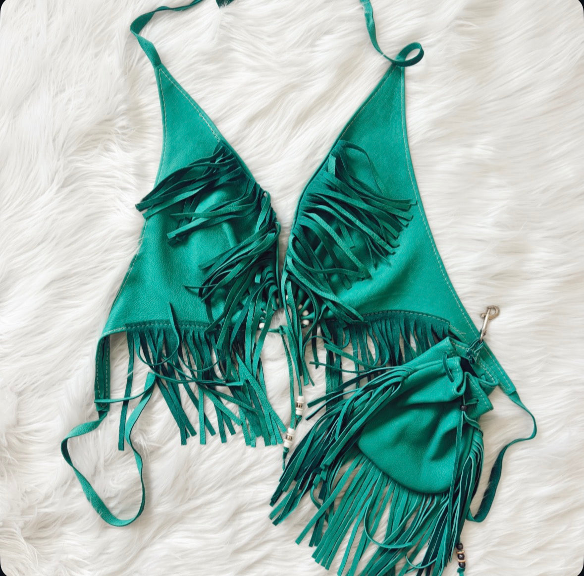 Vintage Turquoise Fringe Top & Clutch Bag