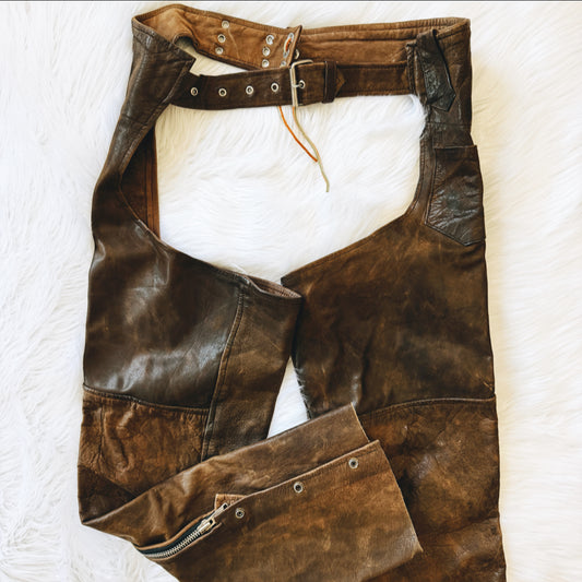 Vintage Route 66 Brown Leather Chaps
