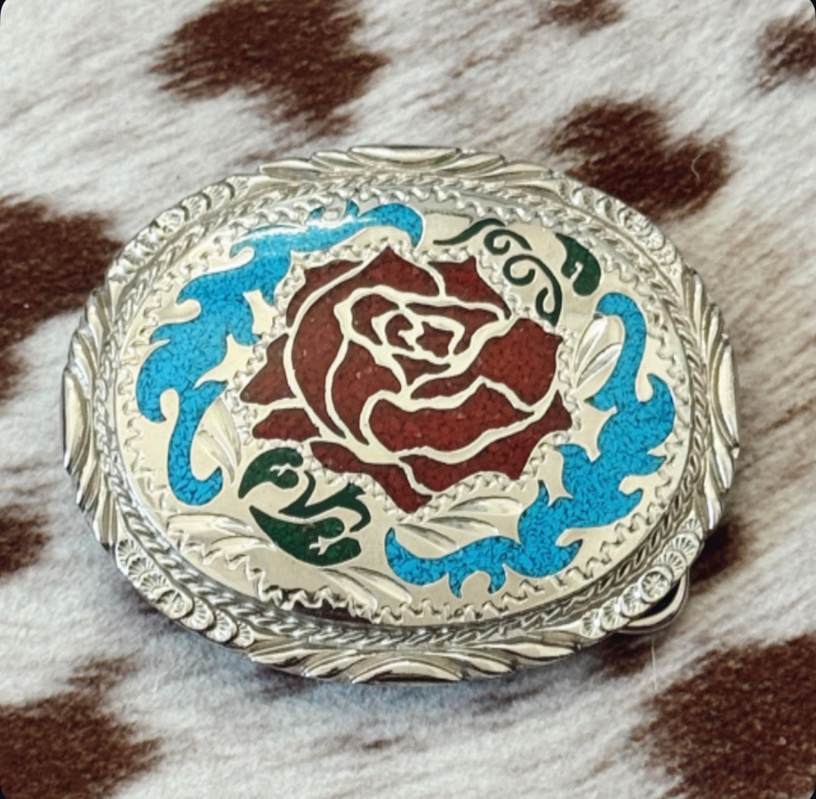 Vintage Turquoise Rose Belt Buckle