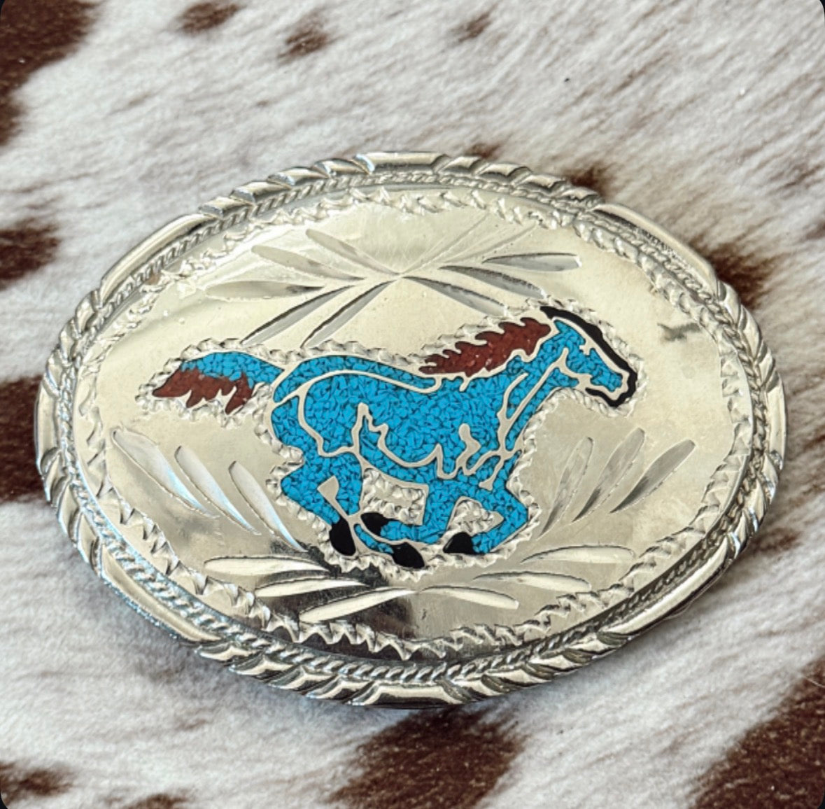 Vintage Turquoise Horse Belt Buckle