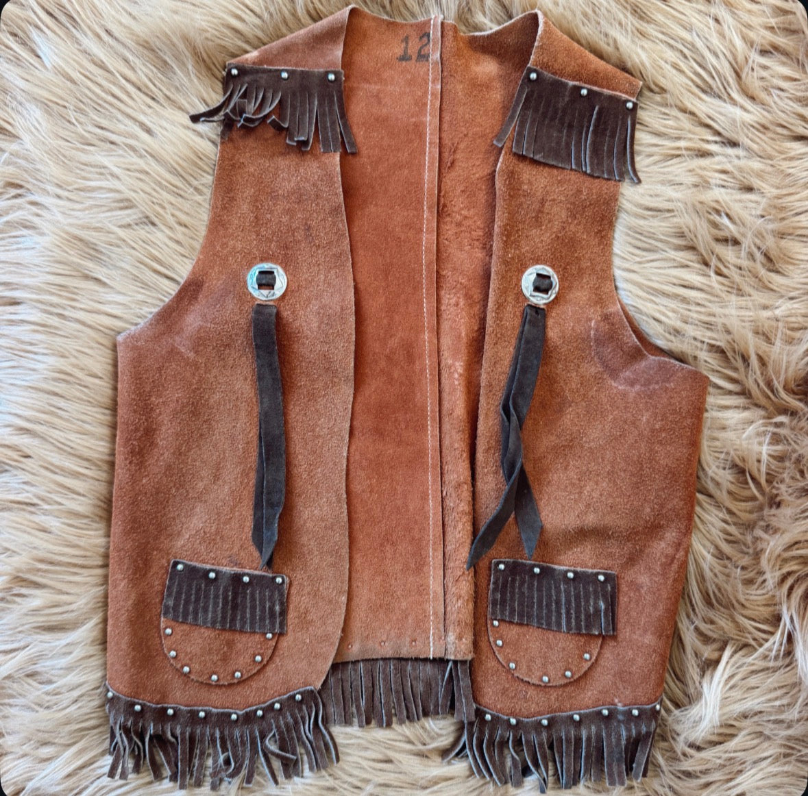 Vintage Suede Fringe Concho Vest