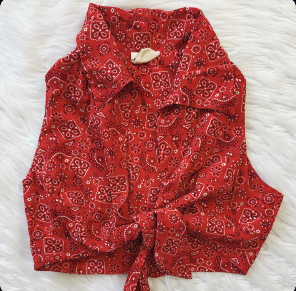 Vintage Paisley Print Tie Front Tank Top