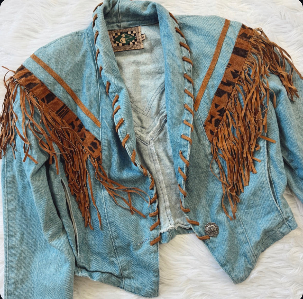 Vintage Denim Fringe Jacket