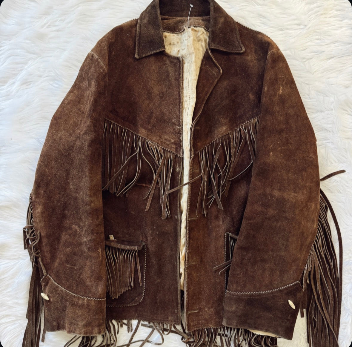 Vintage Dark Brown Suede Fringe Jacket