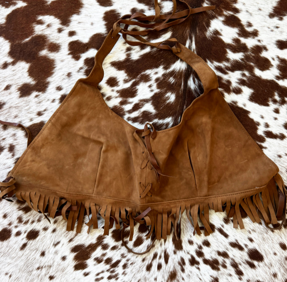 Vintage Fringe Leather Halter Top