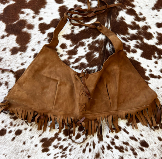 Vintage Fringe Leather Halter Top
