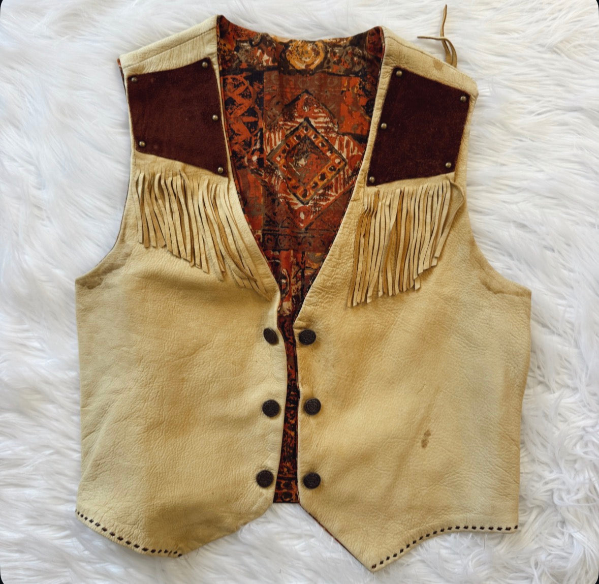 Vintage Two Tone Leather Fringe Vest