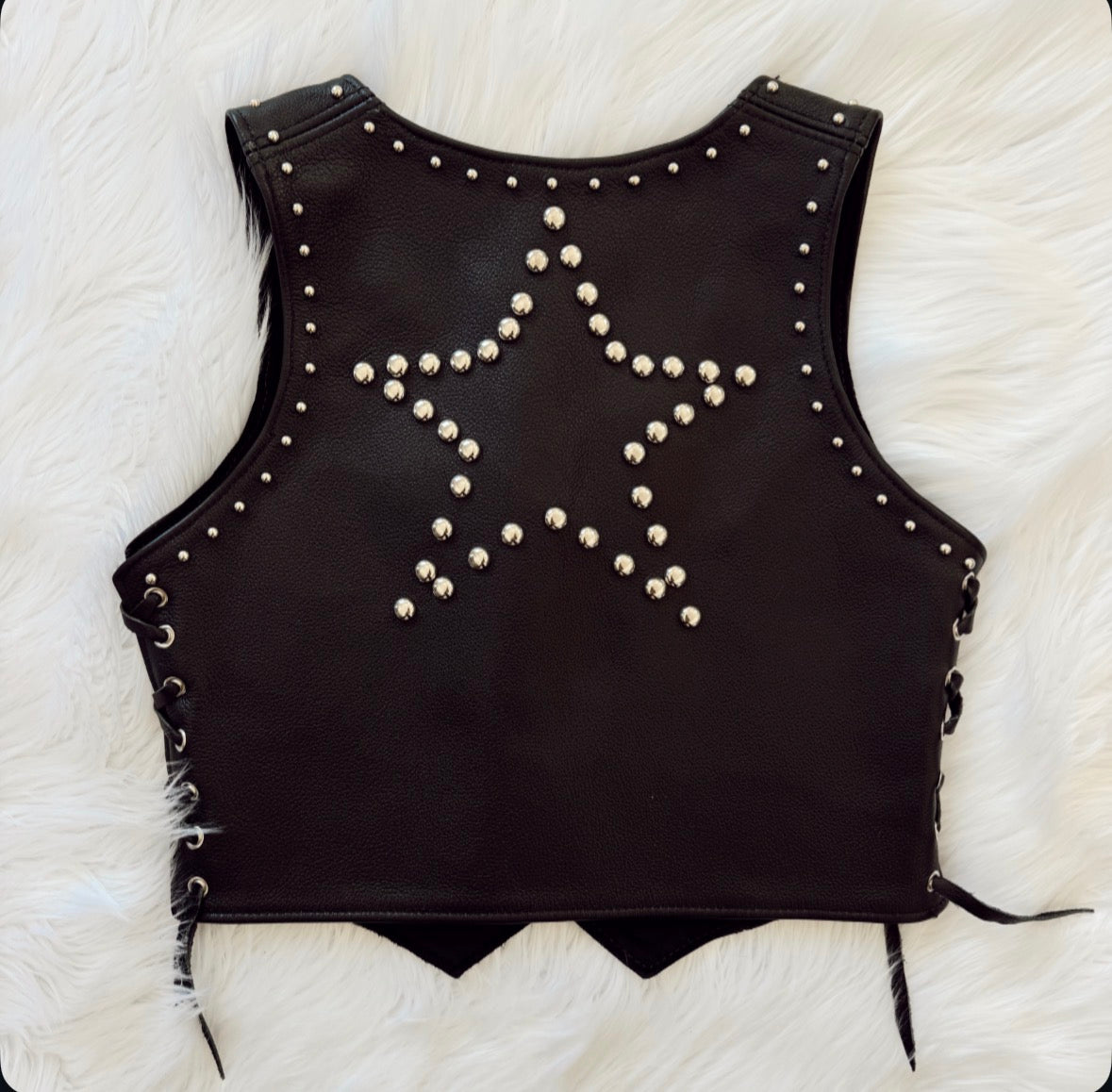 Vintage Black Leather Studded Star Vest