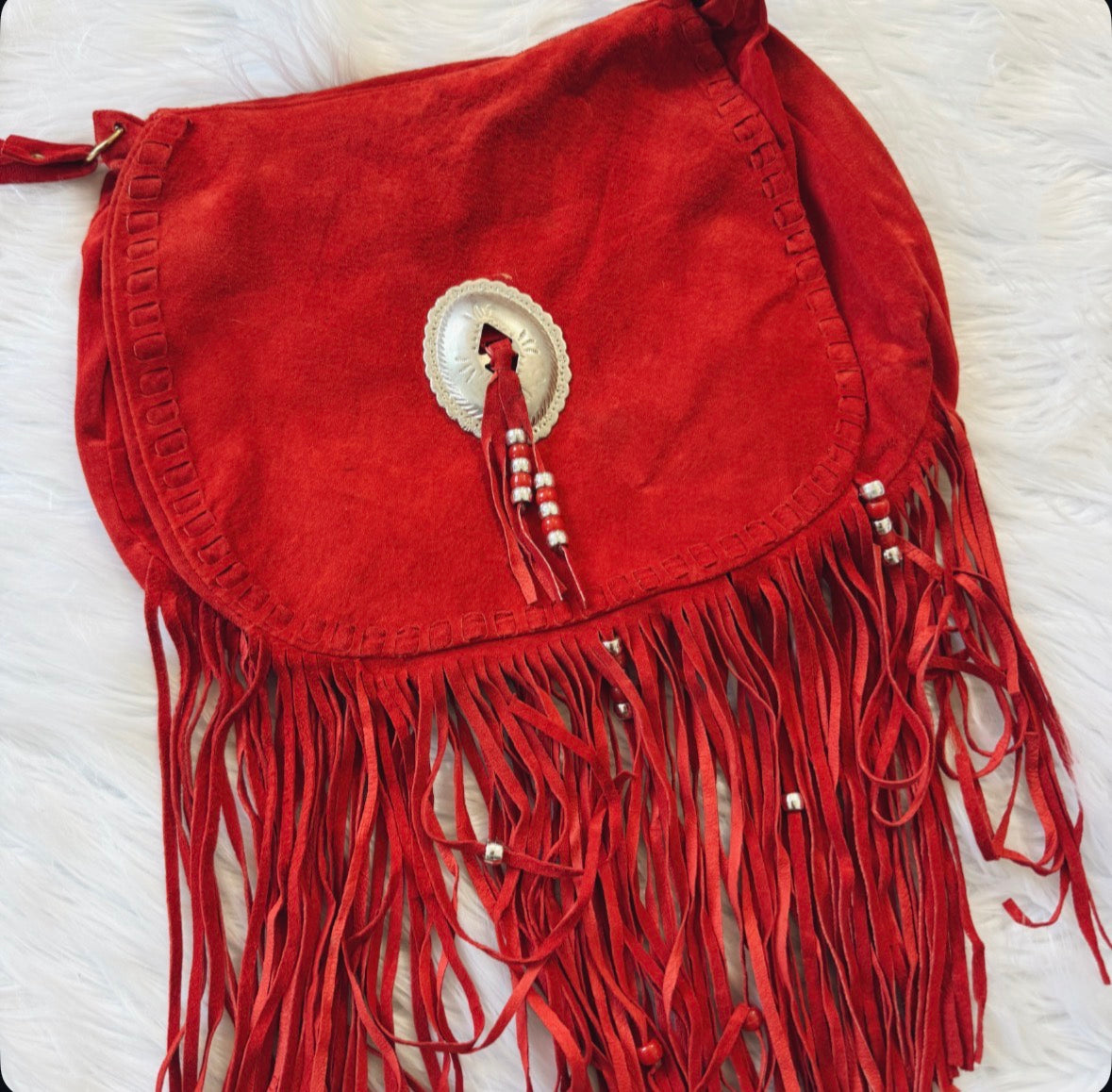 Vintage Red Fringe Suede Purse