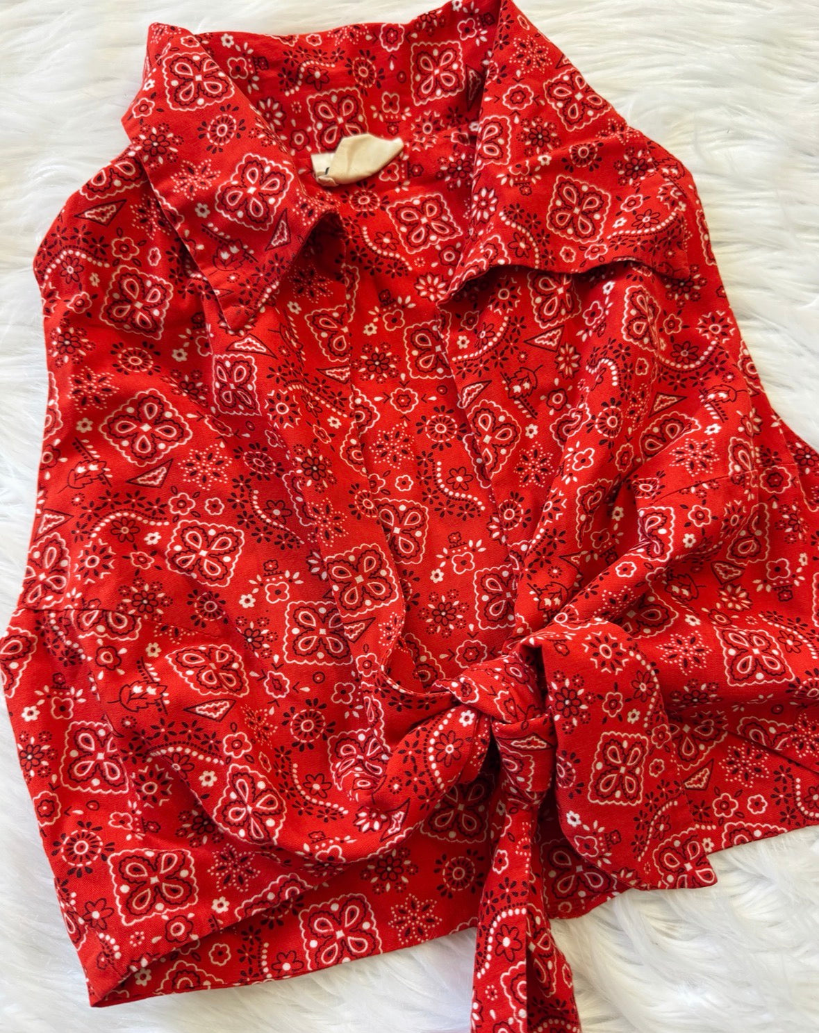 Vintage Paisley Print Tie Front Tank Top