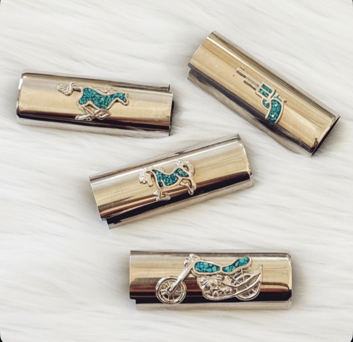 Vintage Silver & Turquoise Lighter Covers