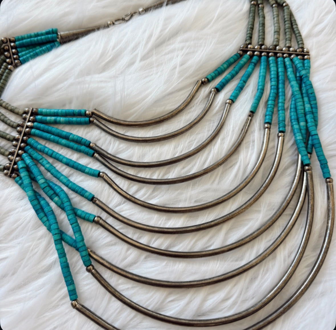 Vintage Navajo Inspired Heshi Bead Bib Necklace