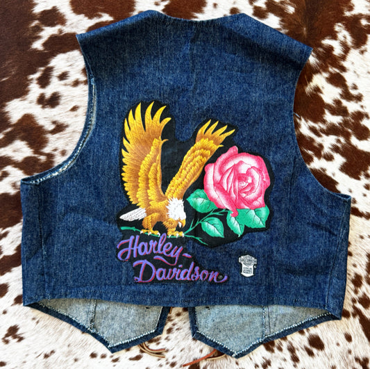 Vintage Harley Patch Denim Concho Vest