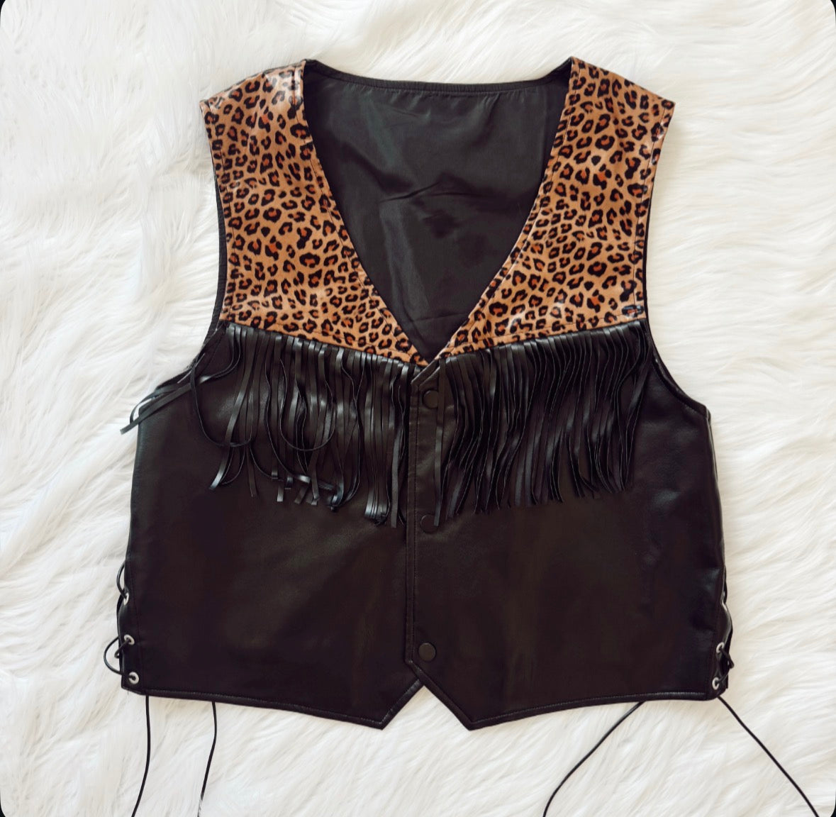 Leopard Print Fringe Vest