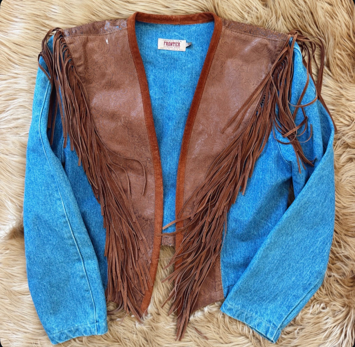 Vintage Denim & Leather Fringe Jacket