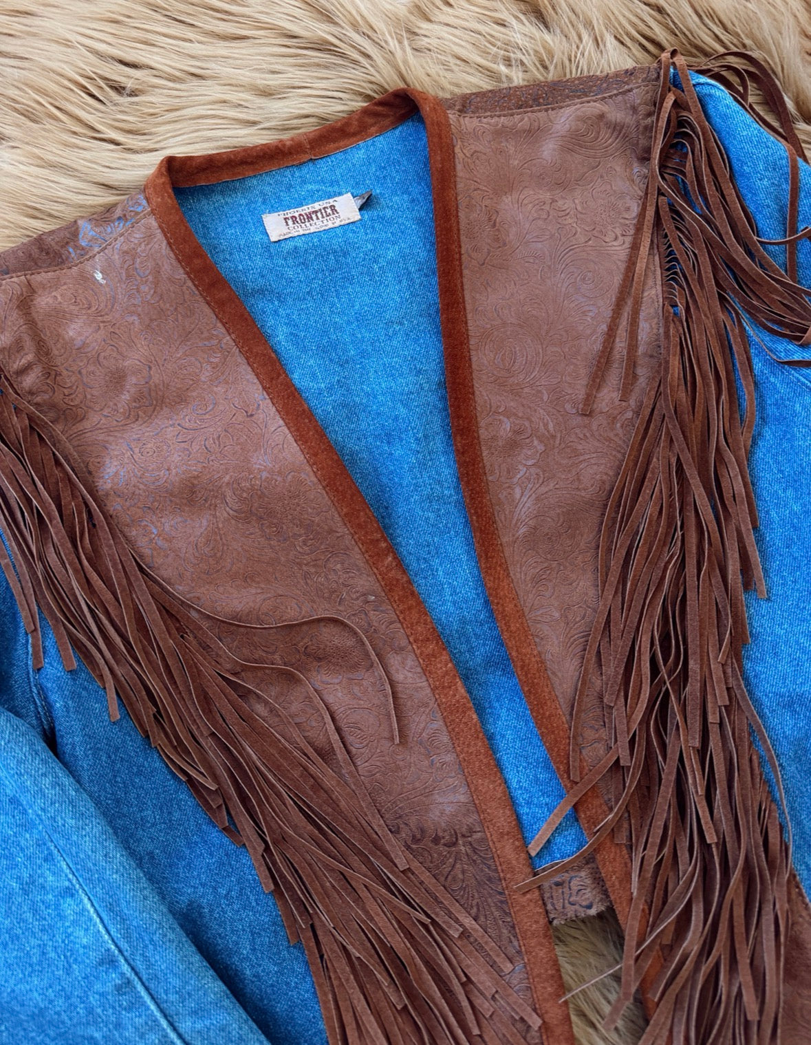 Vintage Denim & Leather Fringe Jacket