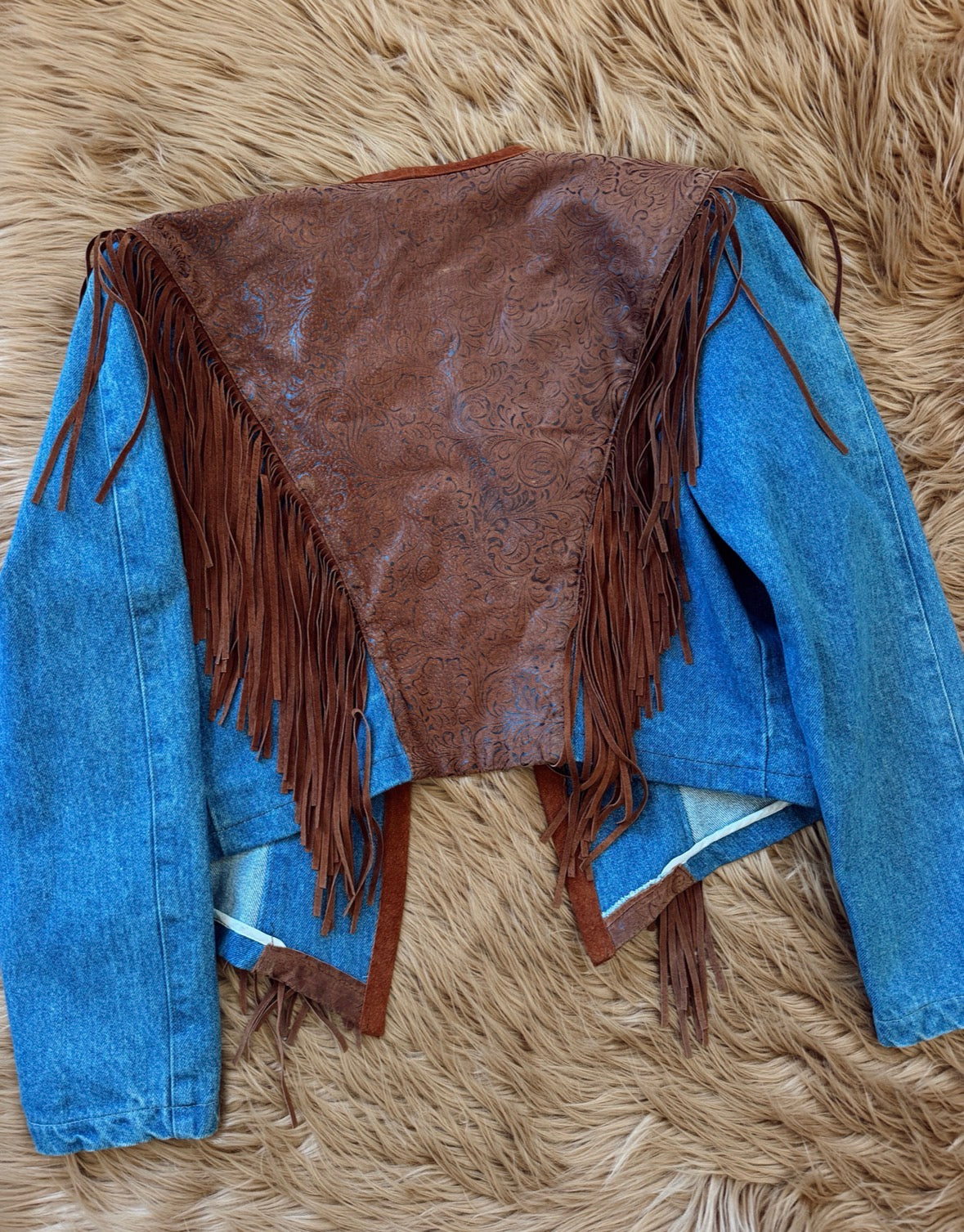 Vintage Denim & Leather Fringe Jacket